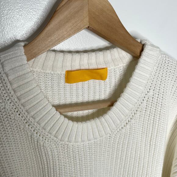 Yellow Label Co Long Sleeve Chunky Knit Sweater Men Small White Crew Neck Cotton - Picture 6 of 10